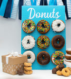 Donut Wall Display Stand with Blue/Pink Dot Design Supplies for a Gender Reveal, Birthday Or Baby Shower