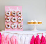 Donut Wall Display Stand with Blue/Pink Dot Design Supplies for a Gender Reveal, Birthday Or Baby Shower